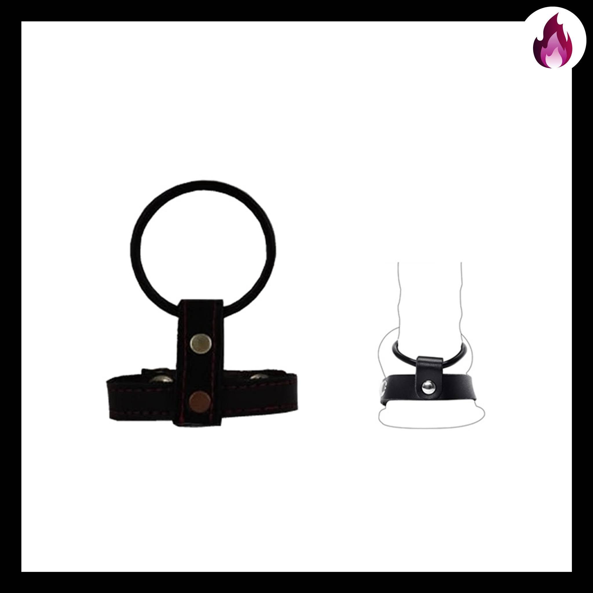 ANC-001 ANILLO PENEANO DE CUERO CON BOTON Y ANILLO PARA TESTICULOS1